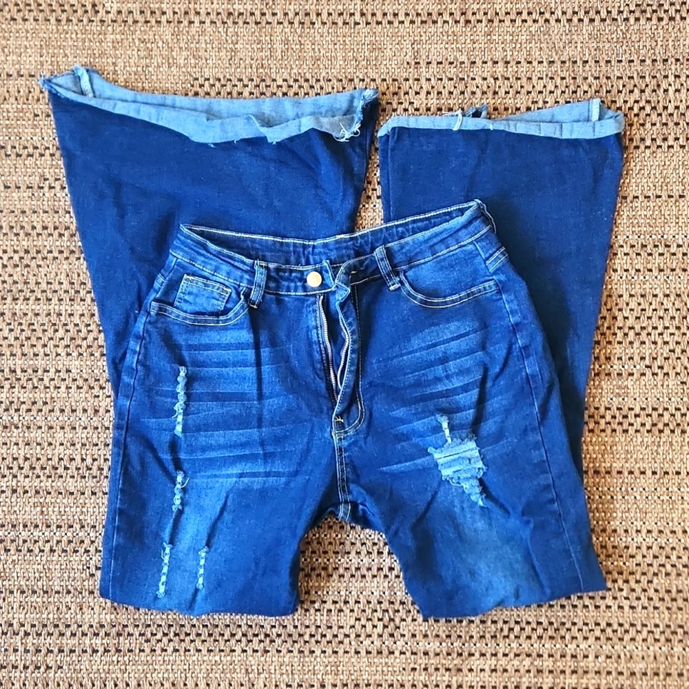 Western Distressed Bell Bottom Jeans